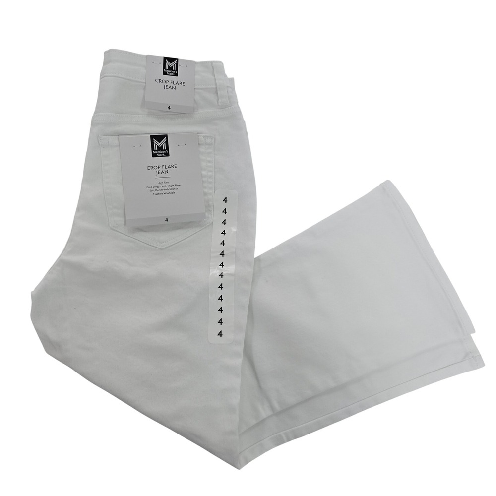 Member's Mark Womens High Rise Crop Flare Jean White Size 4‎ NWT